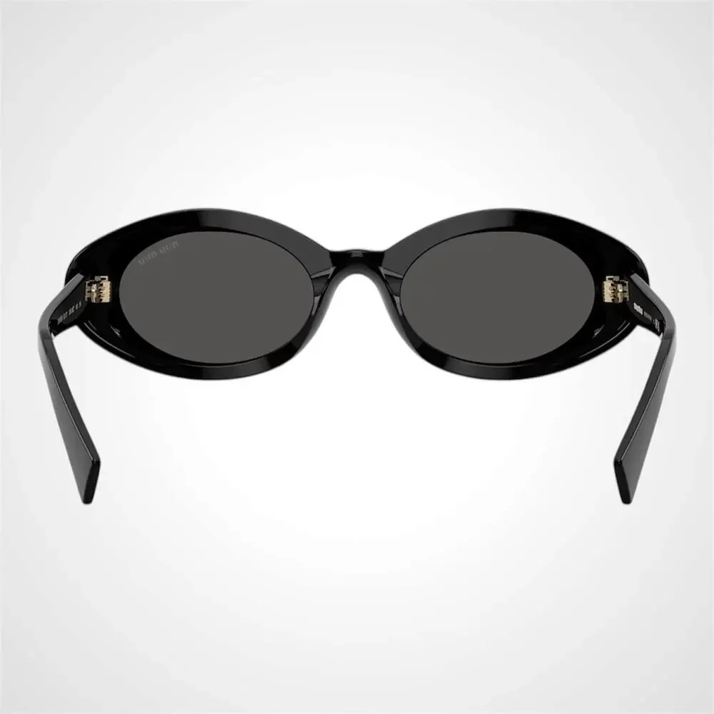 New MIU MIU Sunglasses Black Oval Womens Reverie Gold Grey Lens